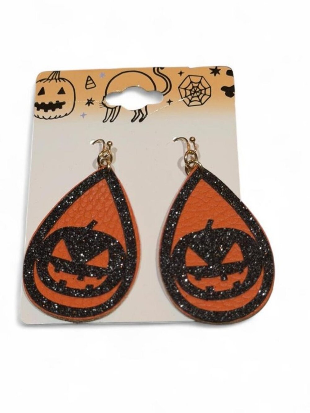 Orange Black Glitter Pumpkin Halloween Earrings